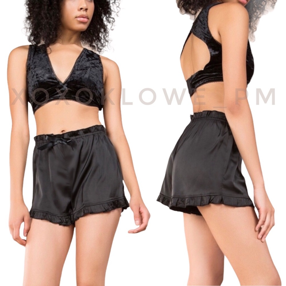 POL Black Silky Satin Ruffled Trim Shorts - Picture 4 of 11